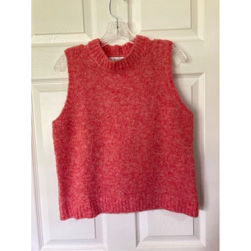 Greylin Wesley Eco Melange Mock Neck Coral Sleeveless Sweater L G227WT5751